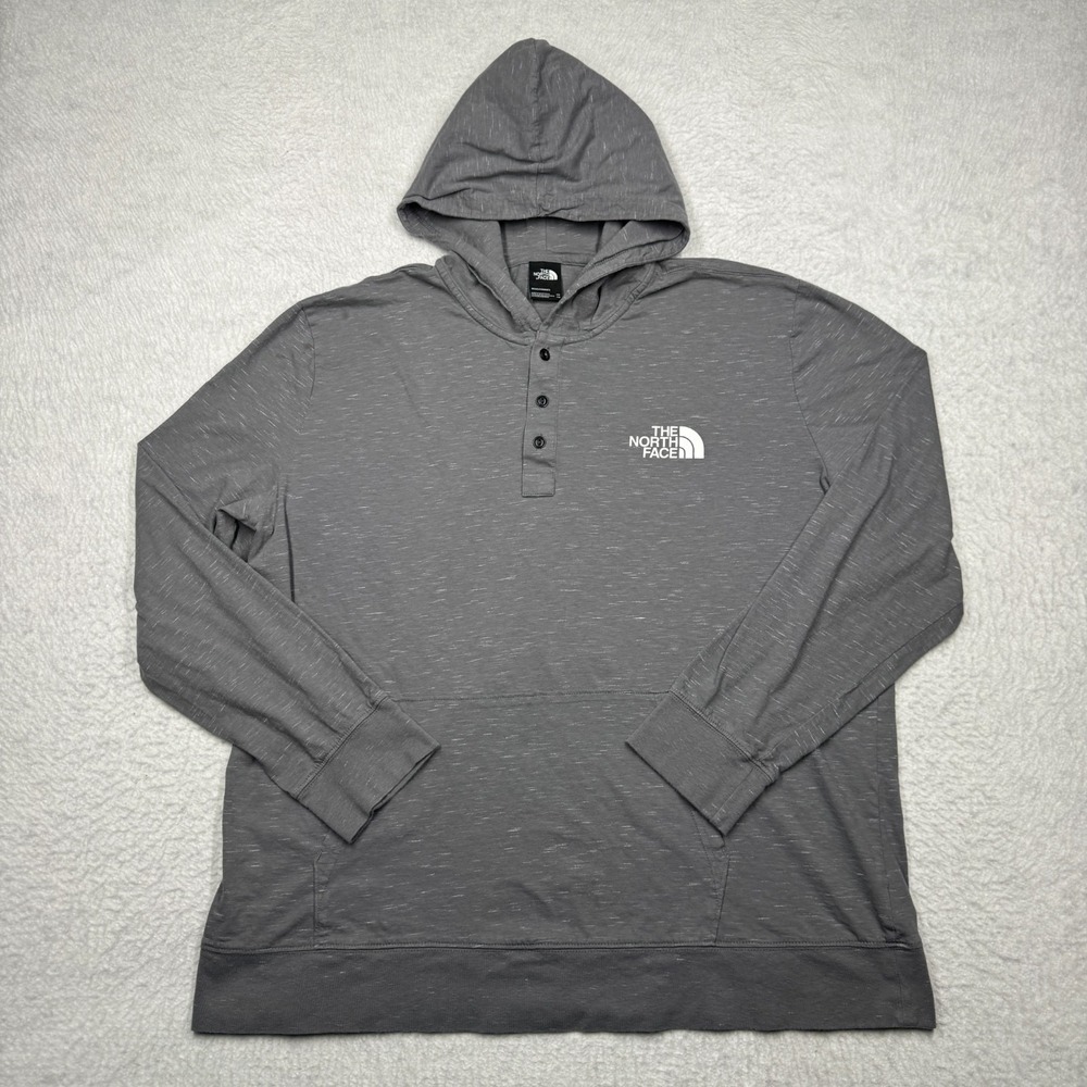 The North Face Hoodie Gray Henley Pullover Kangaroo Pocket Lightweight Men's XXL